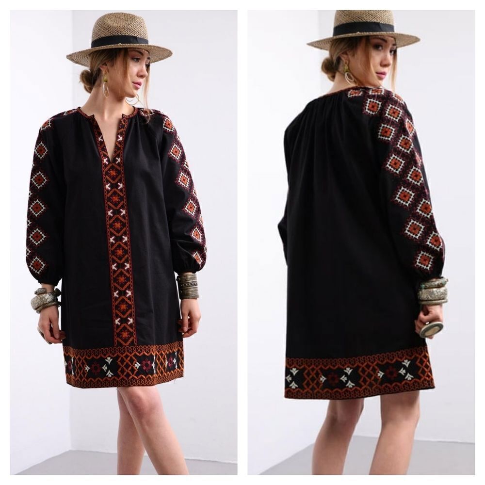 Zara Black Embroidered Balloon Sleeve Linen Dress